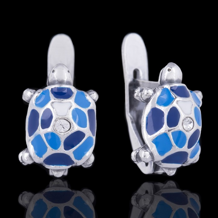 Серьги "Черепашки", цвет голубой в чернёном серебре