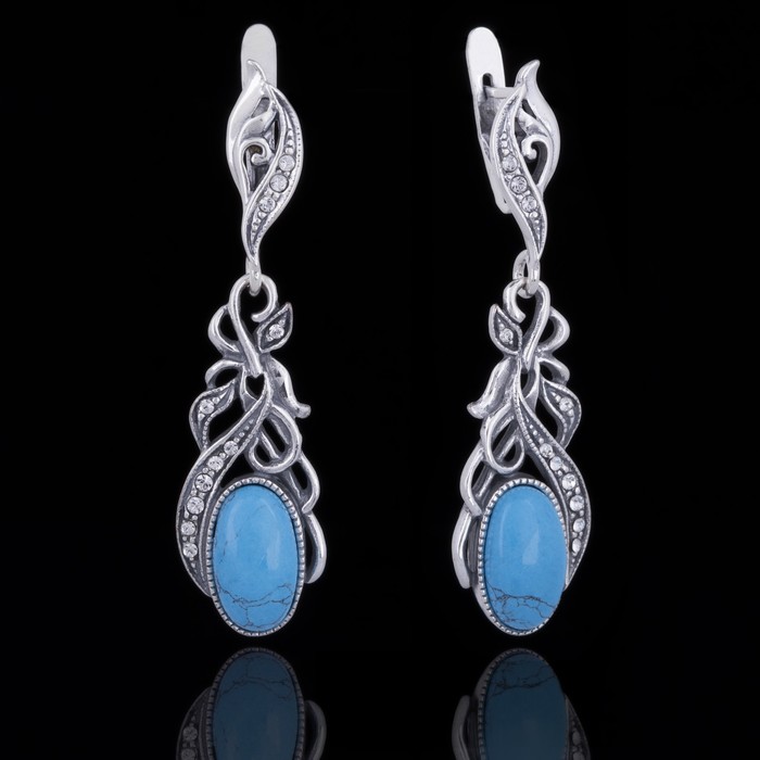 Серьги "Эльбрус", цвет бело-голубой в чернёном серебре