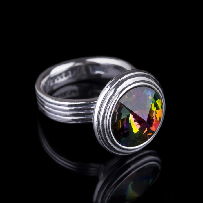 Кольцо "Эмбаси", размер 17, цвет зелёный в чернёном серебре