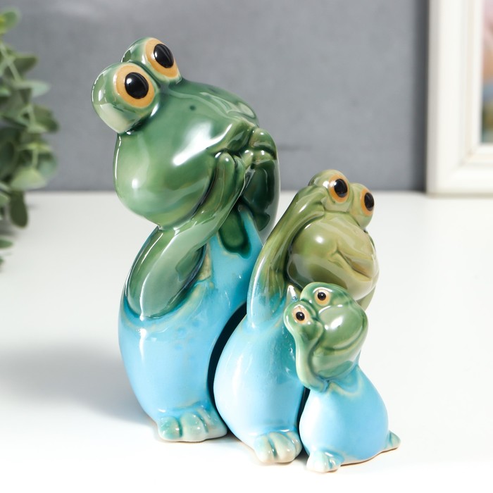 Сувенир керамика "Весёлая семейка лягушат" набор 3 шт 15х10,5х8 см