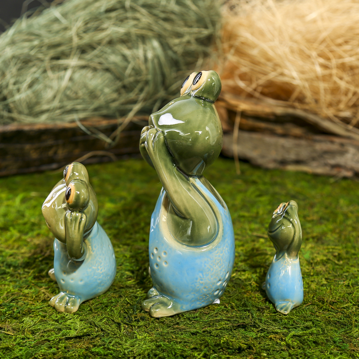 Сувенир керамика "Весёлая семейка лягушат" набор 3 шт 15х10,5х8 см