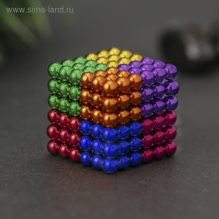 Маятники и антистрессы Антистресс магнит Неокуб 216 шариков d=0,5 см (8 цветов) 3х3 см
