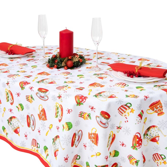 Скатерть Новогоднее чаепитие 145х144 см, 100% хлопок, 164 г/м2