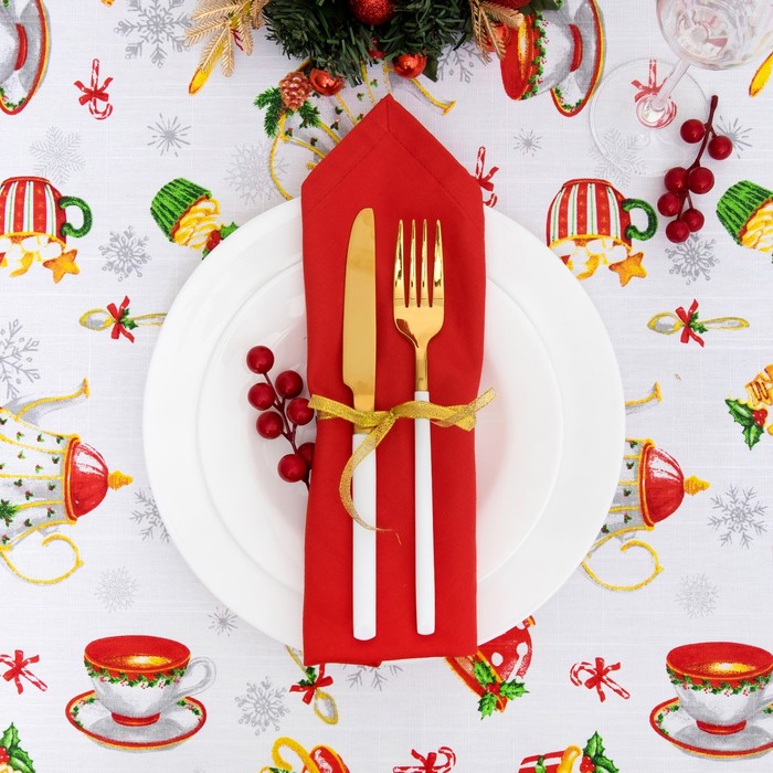 Скатерть Новогоднее чаепитие 145х144 см, 100% хлопок, 164 г/м2