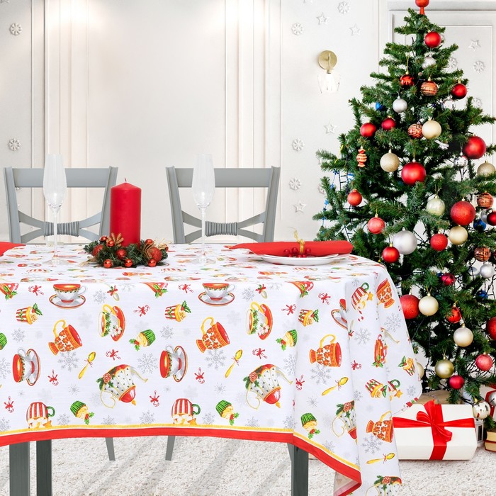 Скатерть "Новогоднее чаепитие" 220х144 см, 100% хлопок, 164 г/м2