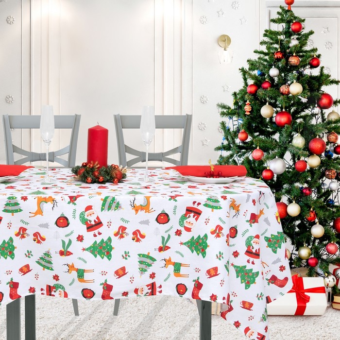 Скатерть "Рождественские Елочки" 110х144 см, 100% хлопок, 164 г/м2