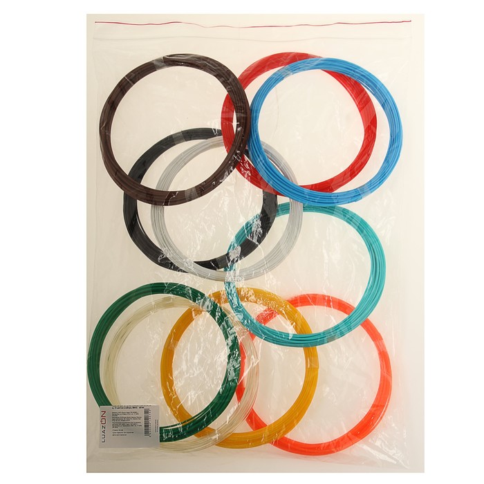 Пластик для 3D ручки LuazON PLA-10, по 10 м, 10 цветов в наборе, МИКС