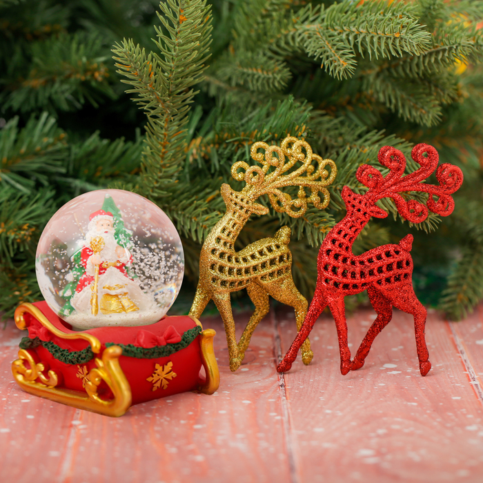 Набор снежный шар и ёлочные украшения "Дед Мороз везёт подарки"