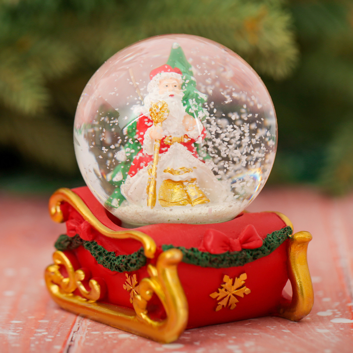 Набор снежный шар и ёлочные украшения "Дед Мороз везёт подарки"