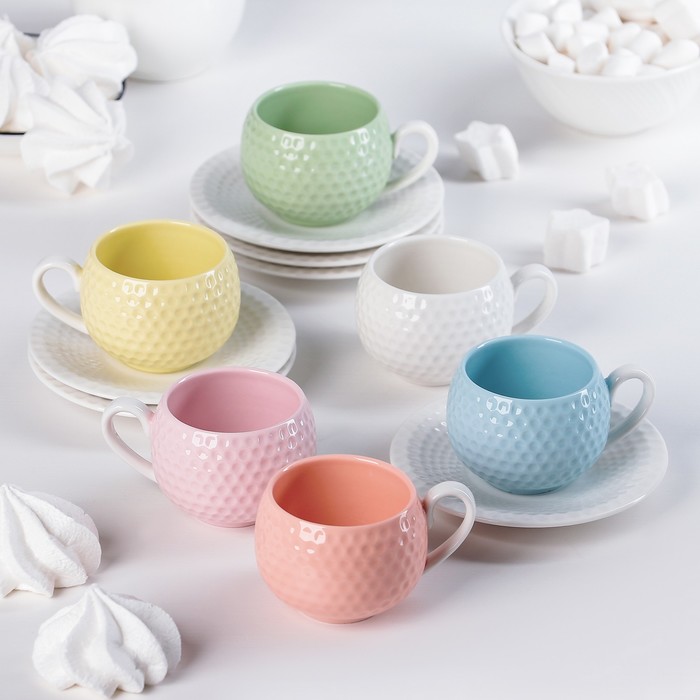 Сервиз кофейный "Радуга", 12 предметов: 6 чашек 90 мл, 8х6,5х4,5 см, 6 блюдец 10 см