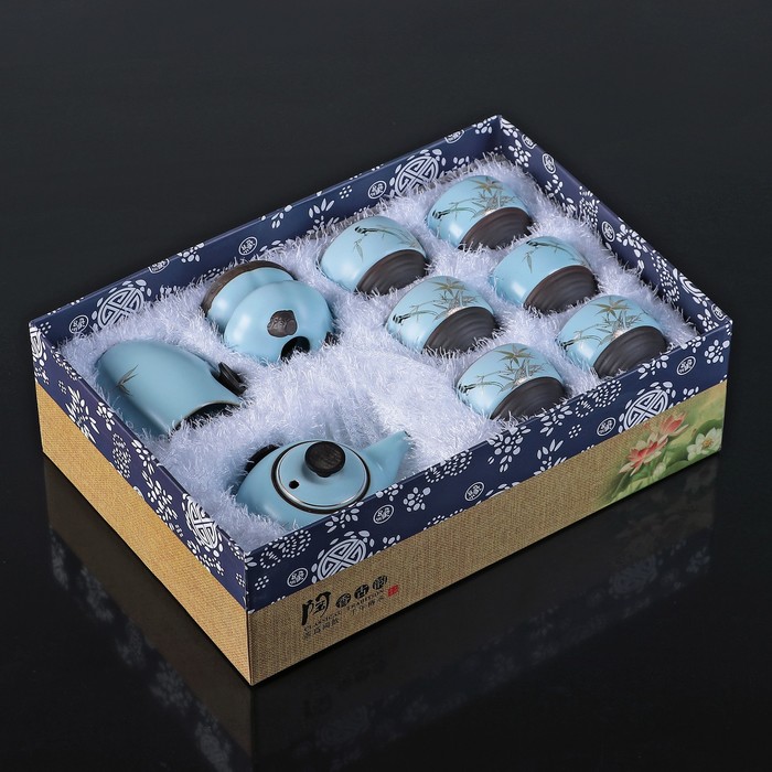 Набор чайный "Небесный", 9 предметов: чашка 70 мл, чахай 200 мл, чайник 200 мл, сито