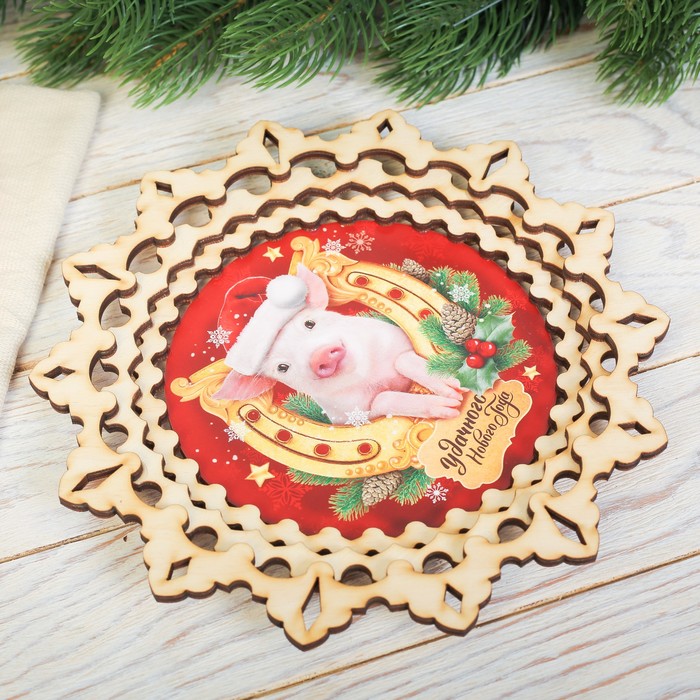 Поднос деревянный "Удачного НГ", d=21 см