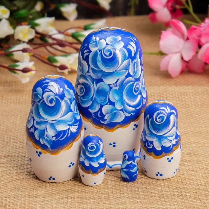 Матрёшка «Белолюба», под гжель, 5 кукольная, 11х6,5х5,5 см
