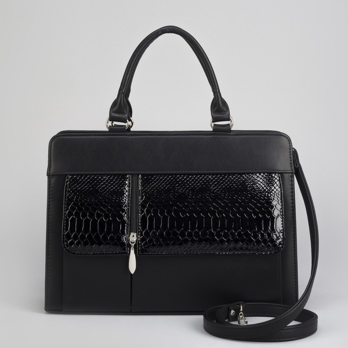 Сумка женская, отдел на молнии, наружный карман, длинный ремень, цвет чёрный