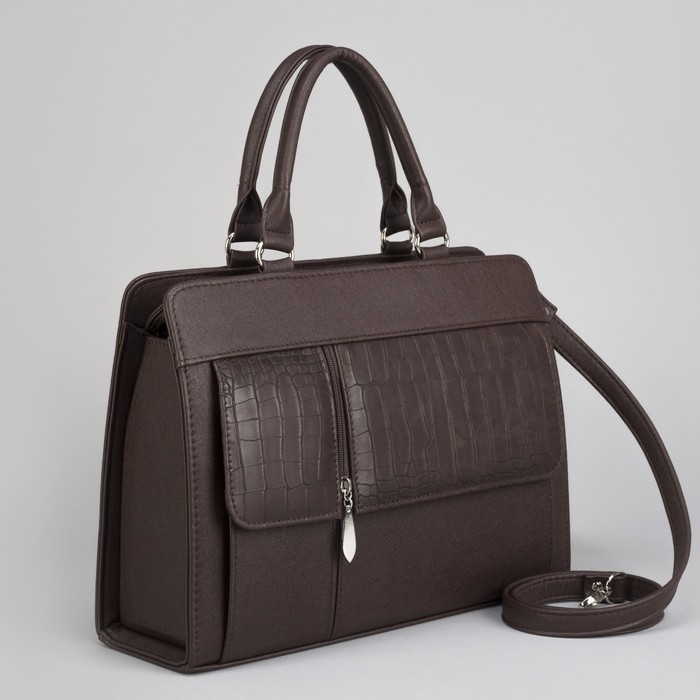 Сумка женская, отдел на молнии, наружный карман, длинный ремень, цвет коричневый