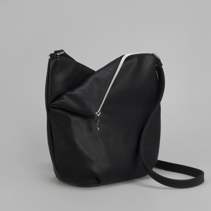 Сумка женская, замша, 2 отдела на молнии, наружный карман, длинный ремень, цвет чёрный