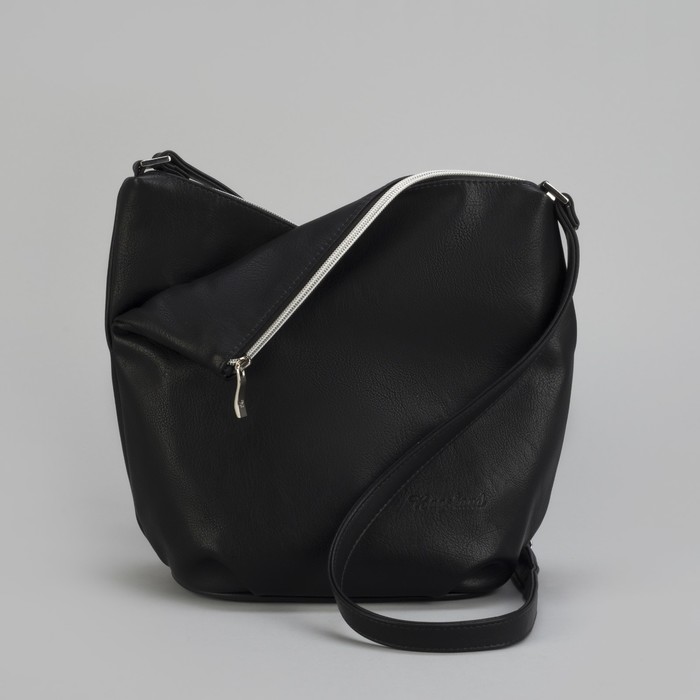 Сумка женская, замша, 2 отдела на молнии, наружный карман, длинный ремень, цвет чёрный