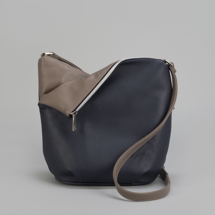 Сумка женская, 2 отдела на молнии, наружный карман, длинный ремень, цвет коричневый/синий