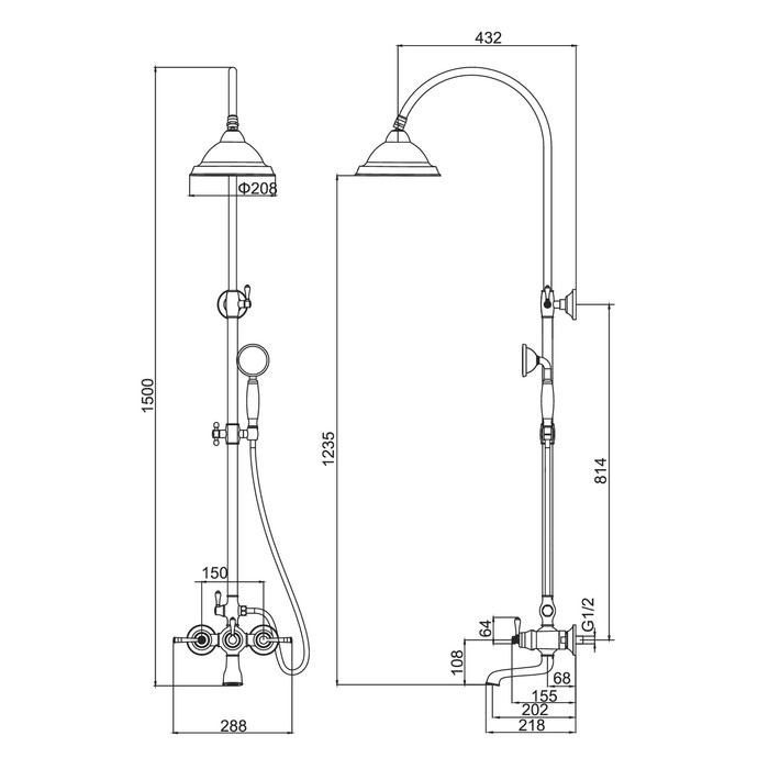 Душевая система Accoona A83105W, с тропическим душем, однорычажная, латунь, цвет золото