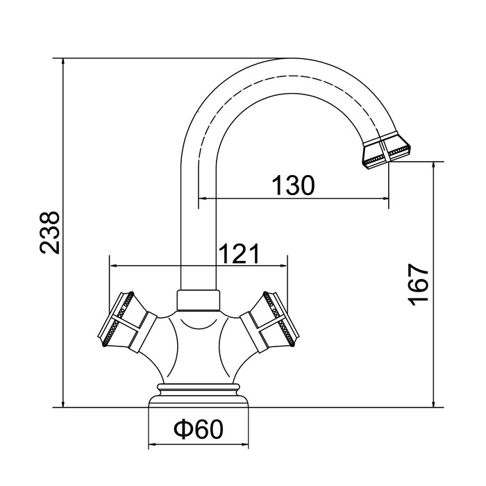 Cмеситель для раковины Accoona A90102, двухрычажный, латунь