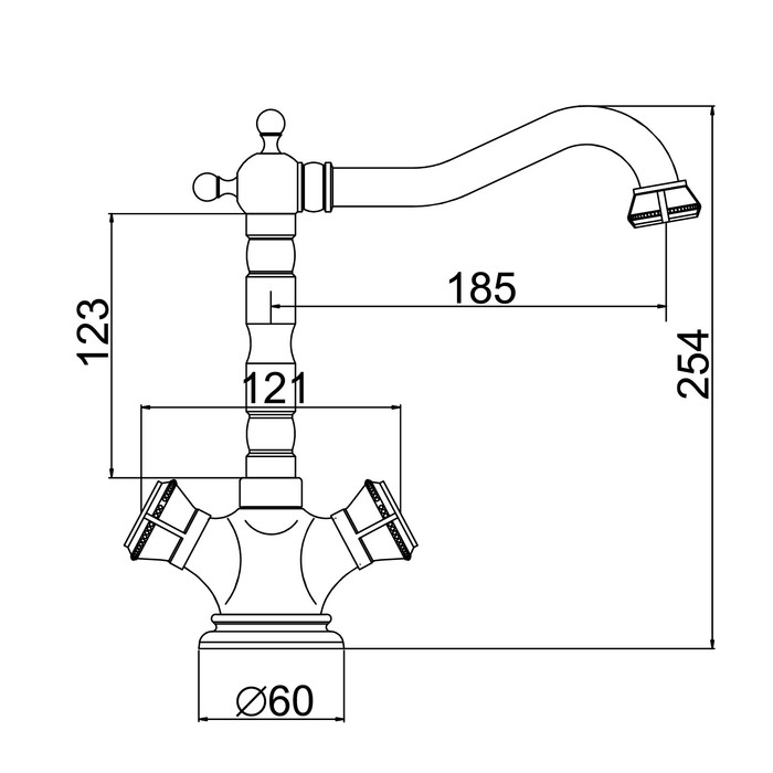 Cмеситель для кухни Accoona A54102, двухрычажный, латунь