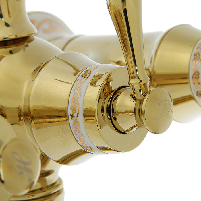 Cмеситель для ванны Accoona A63105W, короткий излив, двухрычажный, латунь, цвет золото