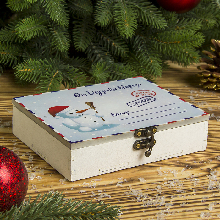 Шкатулка фанера "Снеговик" 12х15х3,5 см