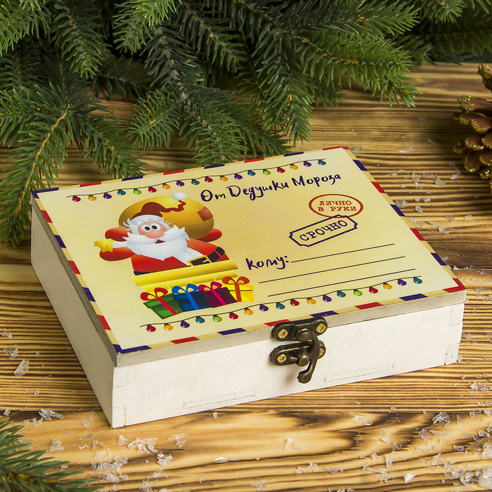 Шкатулка фанера "Дедушка Мороз" 12х15х3,5 см