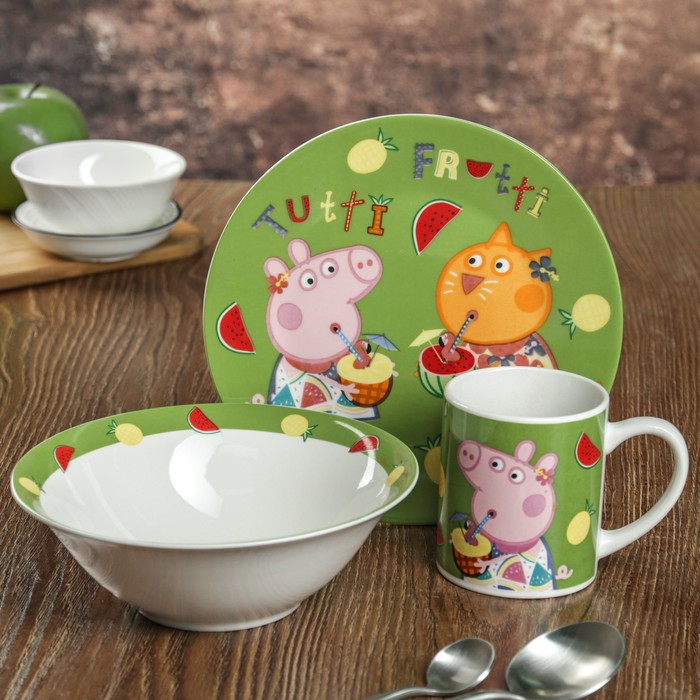 Набор посуды "Свинка Пеппа. Фрукты", 3 предмета, в подарочной упаковке