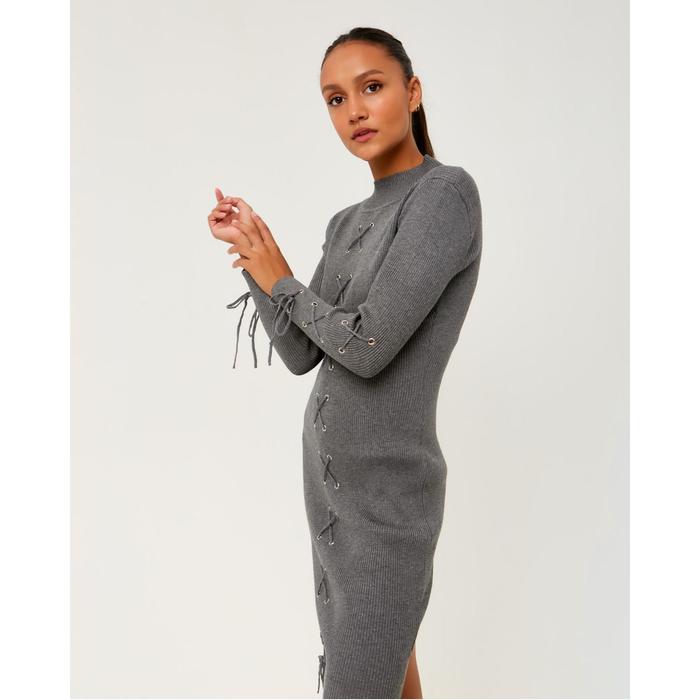 Платье вязаное шнуровка, р.44, цв. серый,