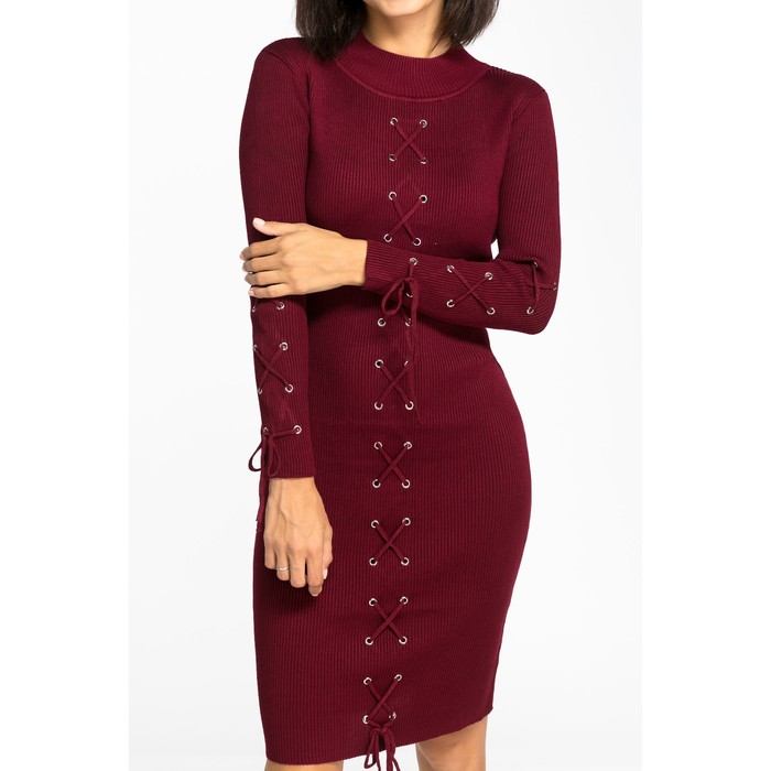 Платье вязаное шнуровка, р.42, цв. бордо,