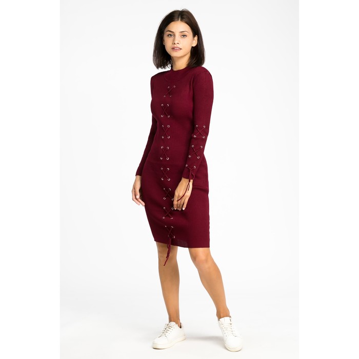 Платье вязаное шнуровка, р.44, цв. бордо,