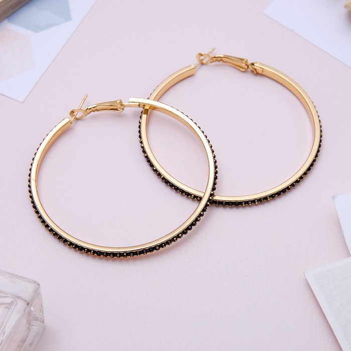 Серьги-кольца "Дискотека" дорожка яркая, цвет чёрный в золоте, d=5,5 см