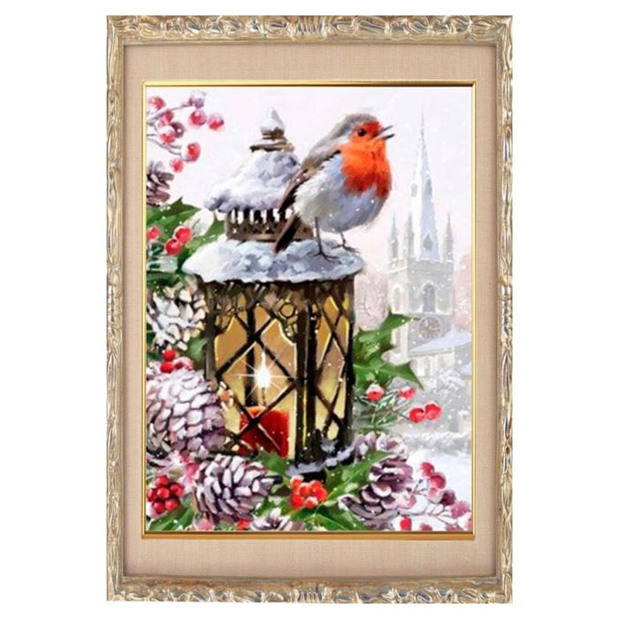 Алмазная мозаика "Снегирь на фонаре" 20*28см, 31 цвет N-703
