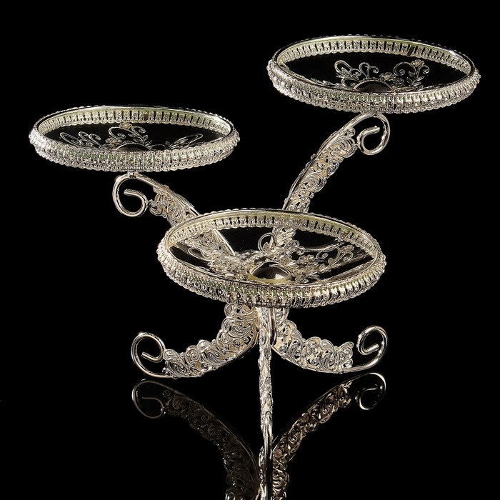 Менажница «Венеция», трехуровневая, 39×39×30 см, стекло, металл