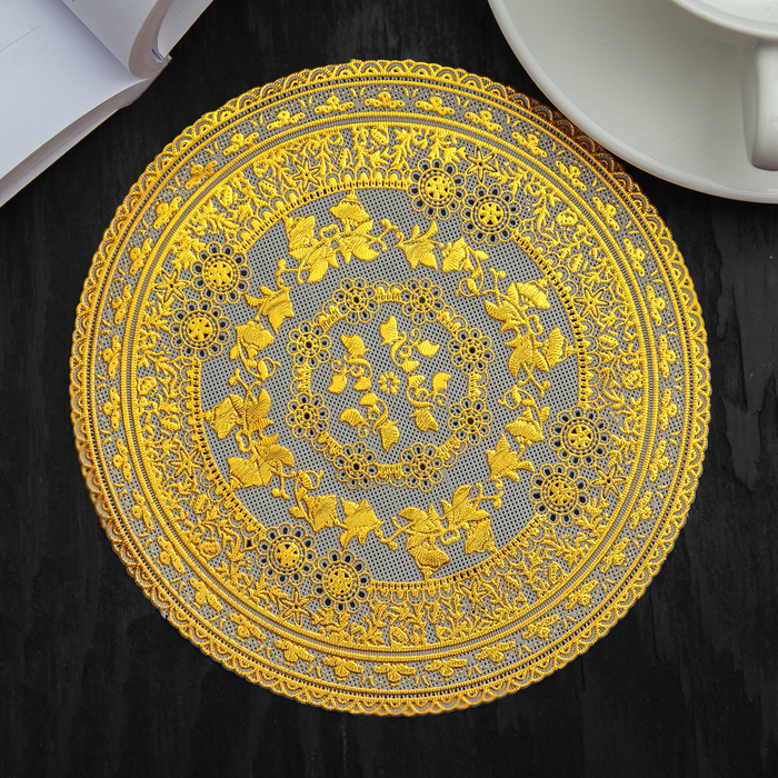 Салфетка ажурная ПВХ 15 см "Листики. Золото"