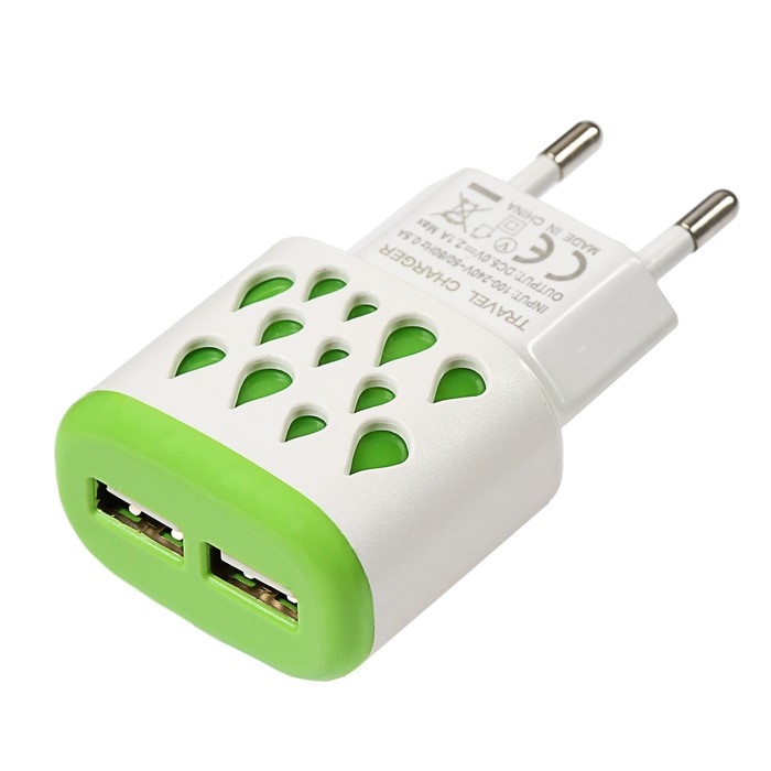 Сетевое зарядное устройство Luazon, 2 USB, 1A, микс