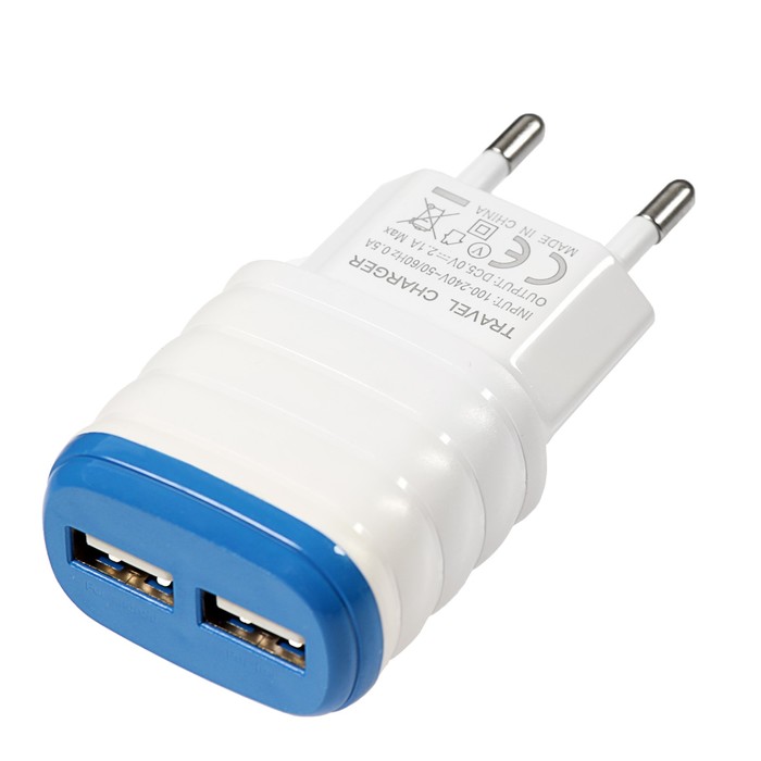 Сетевое зарядное устройство Luazon Волна, 2 USB, 1A, микс