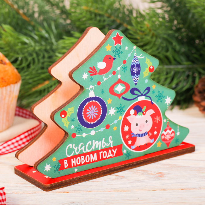 Салфетница деревянная "Счастья в Новом Году"