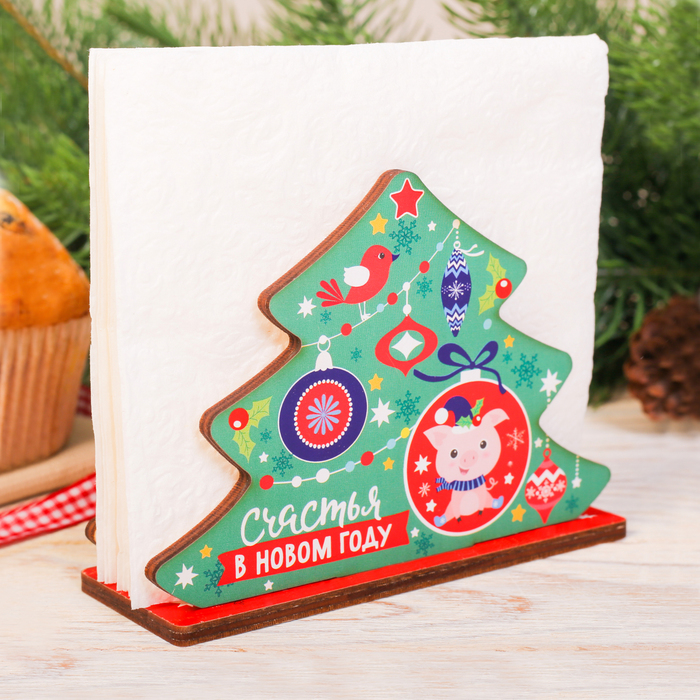 Салфетница деревянная "Счастья в Новом Году"