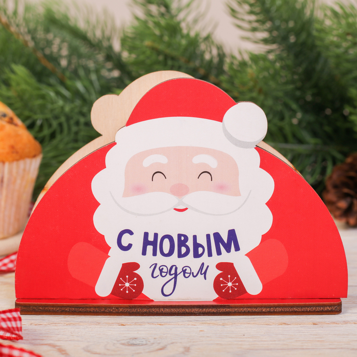 Салфетница деревянная "Дед мороз"