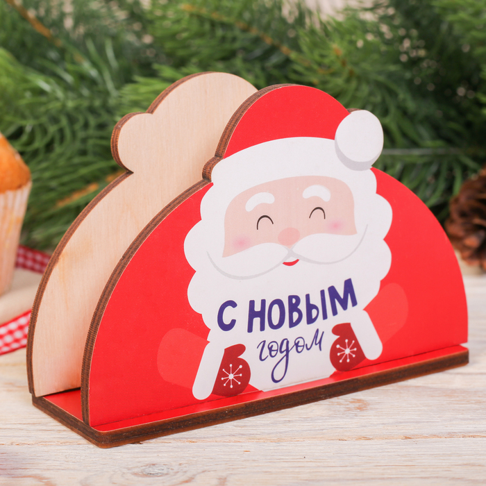 Салфетница деревянная "Дед мороз"