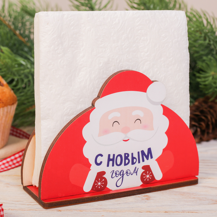 Салфетница деревянная "Дед мороз"