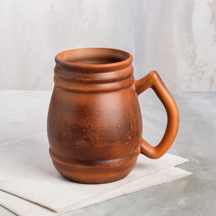 Кружка для пива "Бочка" гладкая, красная глина, 1 л