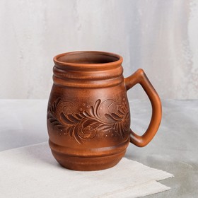 

Пивная кружка "Бочка", декор, красная глина, 1 л, микс
