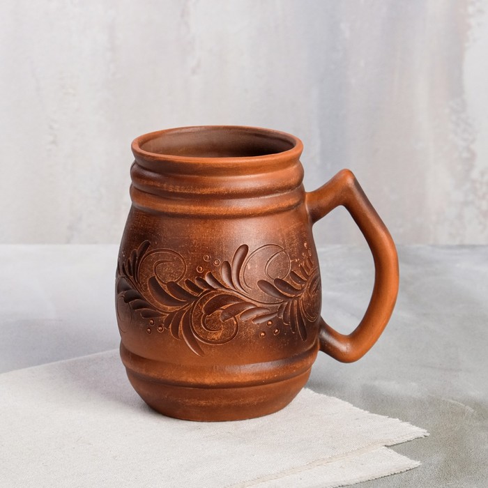 Кружка для пива "Бочка" декор, красная глина, 1 л