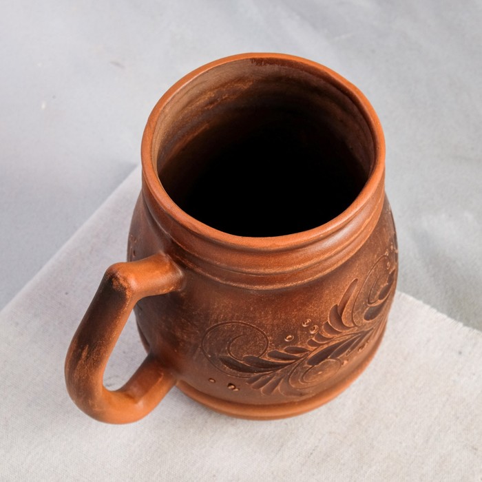 Кружка для пива "Бочка" декор, красная глина, 1 л