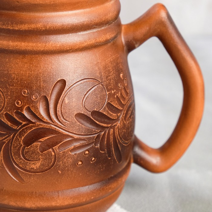Кружка для пива "Бочка" декор, красная глина, 1 л