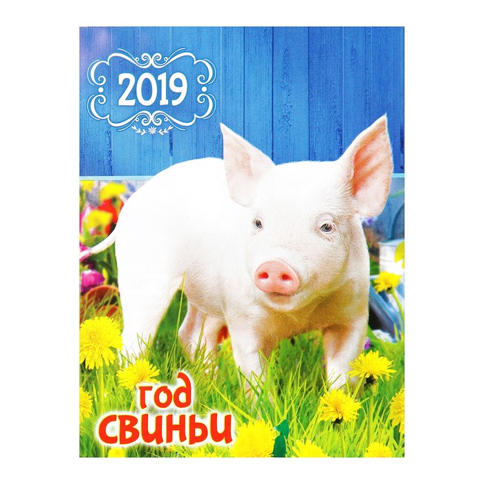 Календарь отрывной на магните "Год Свиньи. Свинка в одуванчиках" 2019 год, 9,6х12,8см