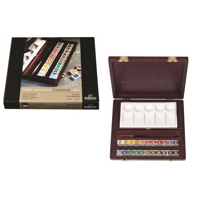 Акварель худ набор в кюветах 22цв Royal Talens Rembrandt "Традиционный"+кисть+палитра, д/к